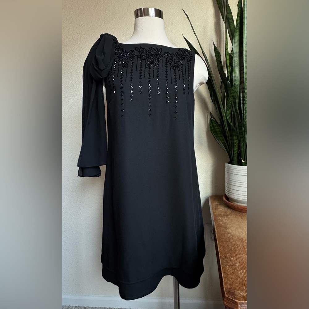 Vtg Black Beaded Shift Dress Elegant Cocktail Party Liz Claiborne Night‎ size 8